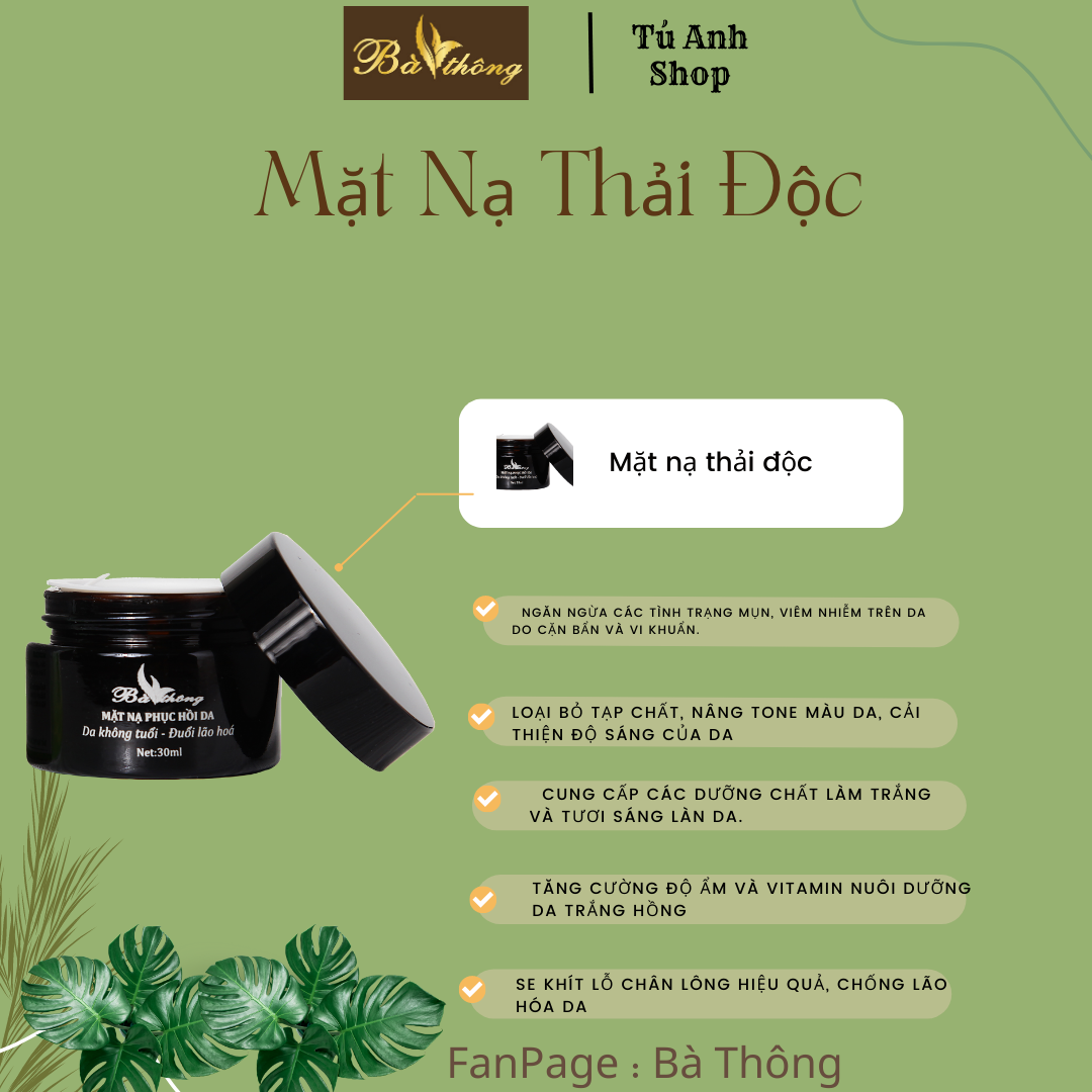 Mặt nạ thải độc phục hồi da, giảm mụn se khít lỗ chân lông Bà Thông thiên nhiên, không kích ứng, da mềm mịn tự nhiên