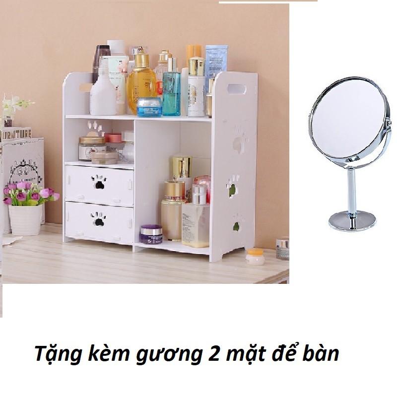 Kệ đựng mỹ phẩm lấp ghép họa tiết chân chó+ tặng kèm gương 2 mặt để bàn