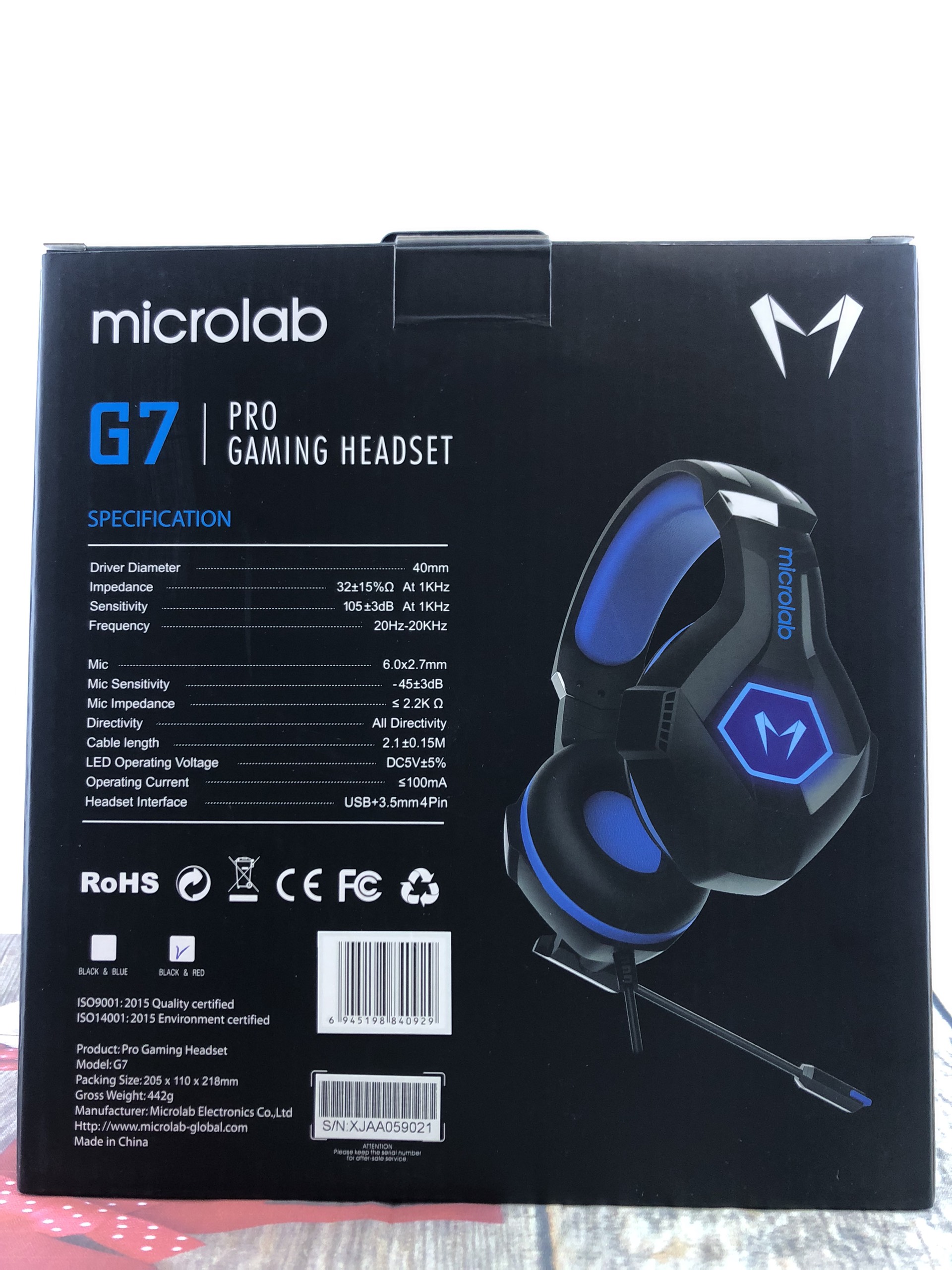 Tai Nghe Có Dây MICROLAB G7 GAMING màu đỏ đen (tích hợp Micro xoay được, 1 jack 3.5mm combo, 1 USB for Led) - hàng chính hãng