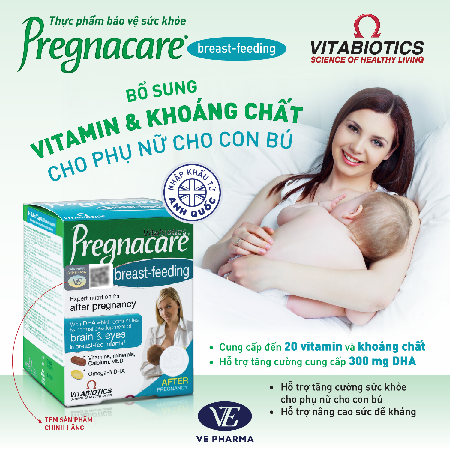 Combo 2 Hộp Viên Uống Cho Phụ Nữ Cho Con Bú Vitabiotics PREGNACARE Breast-feeding Bổ Sung Dinh Dưỡng Nâng Cao Sức Khỏe 84 viên