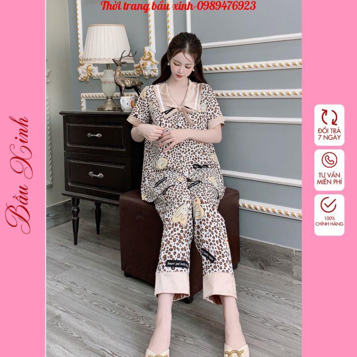 Bộ Bầu Lụa Gấm Có Cổ, Bộ Bầu Và Sau Sinh 2 Chức Năng Kết Hợp Cho Con Bú Cộc Tay