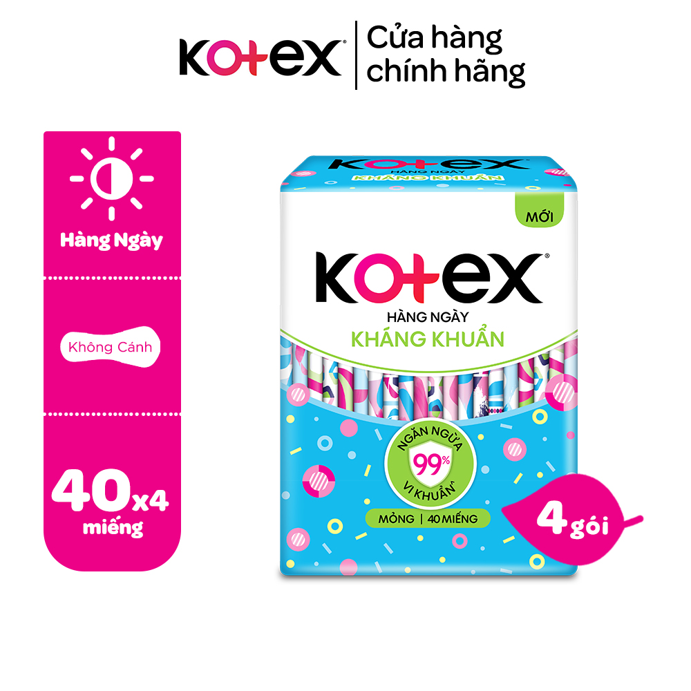 Combo 4 BVS Kotex Hàng Ngày Kháng Khuẩn Tự Nhiên 40X24