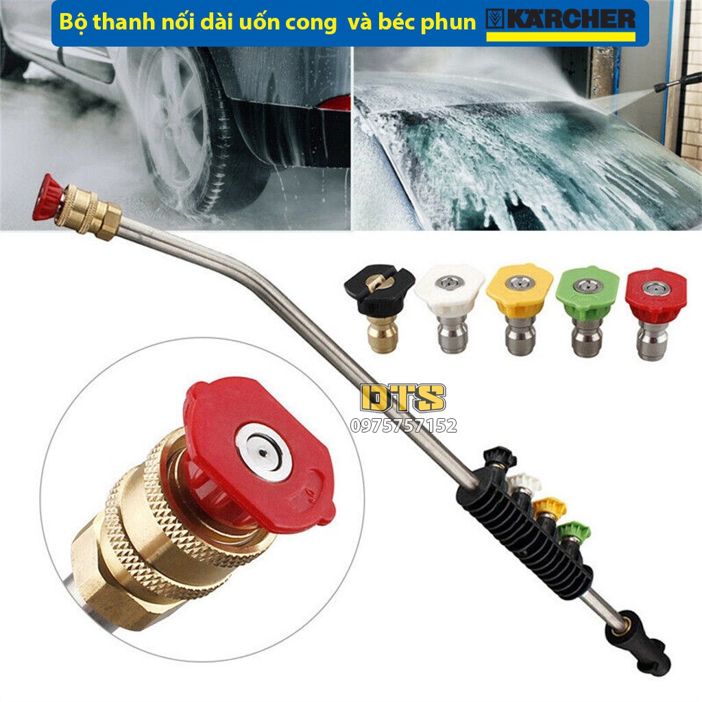 Ống nối uốn cong 30 độ nối nhanh  cho máy rửa xe cao áp Karcher K2 - K7, xịt gầm xe, nóc xe ô tô chuyên nghiệp + 4 béc phun