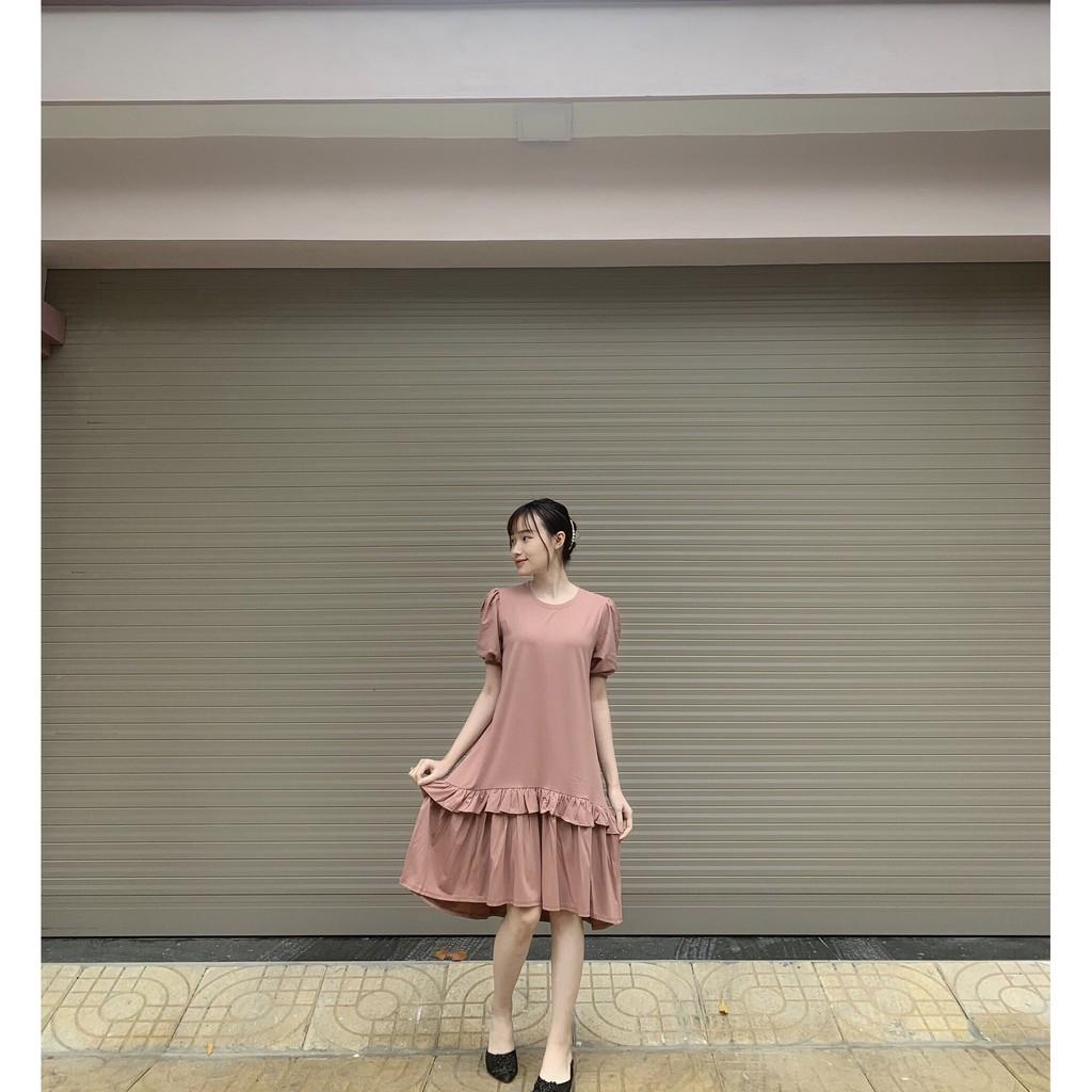 Đầm xinh bầu dáng suông đuôi cá chất cotton mát cộc tay mùa hè 2021 maternity dress