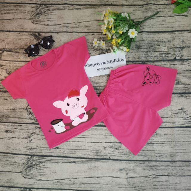 Bộ cotton bé gái hình heo con