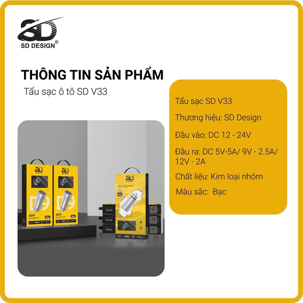 Tẩu sạc nhanh trên ô tô V33, sạc nhanh công suất cao 45W SD Design tương thích với tất cả các dòng điện thoại