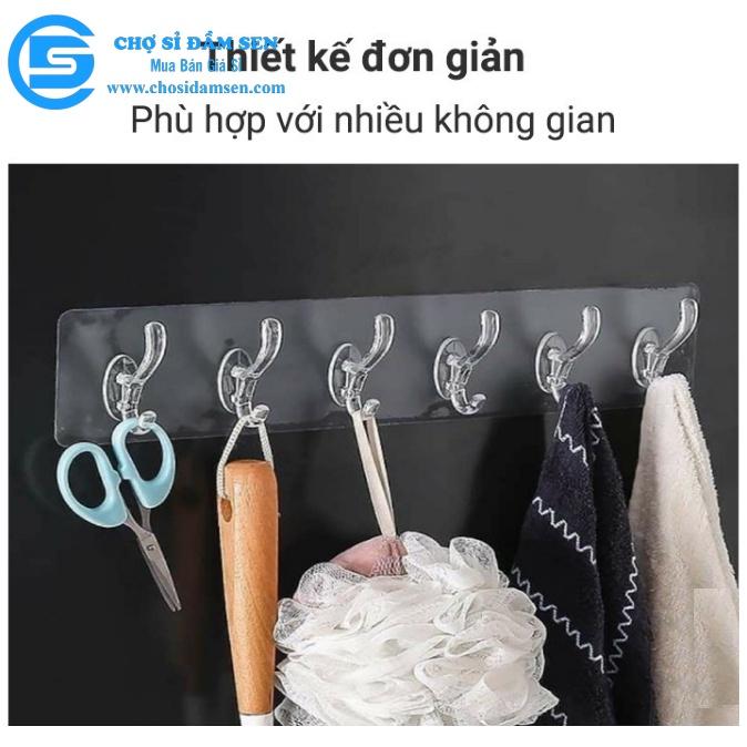 Móc dán tường, thanh 6 móc treo đồ dán tường nhà tắm nhà bếp siêu dính siêu chịu lực