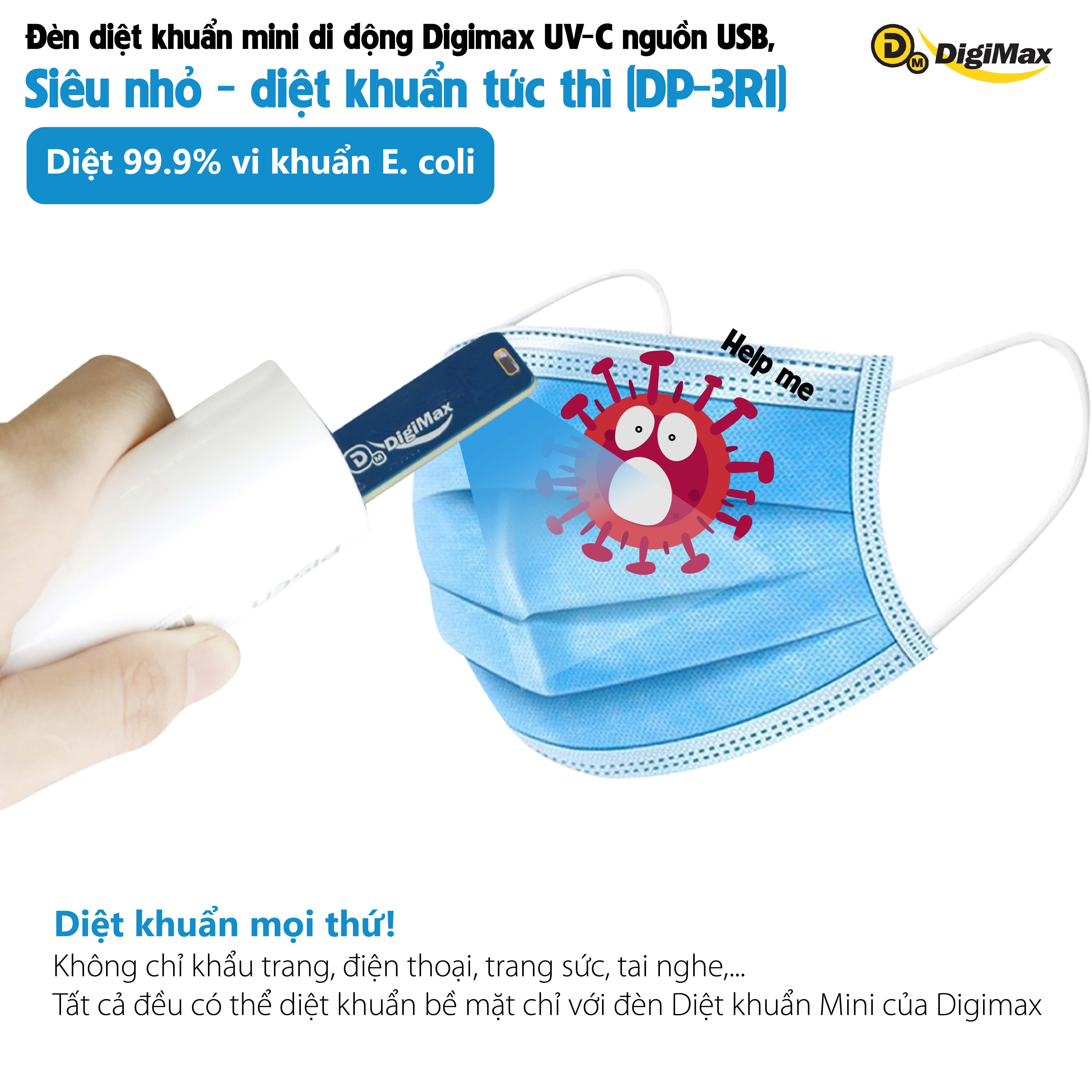 Đèn diệt khuẩn mini di động Digimax UV-C nguồn USB, siêu nhỏ - diệt khuẩn tức thì