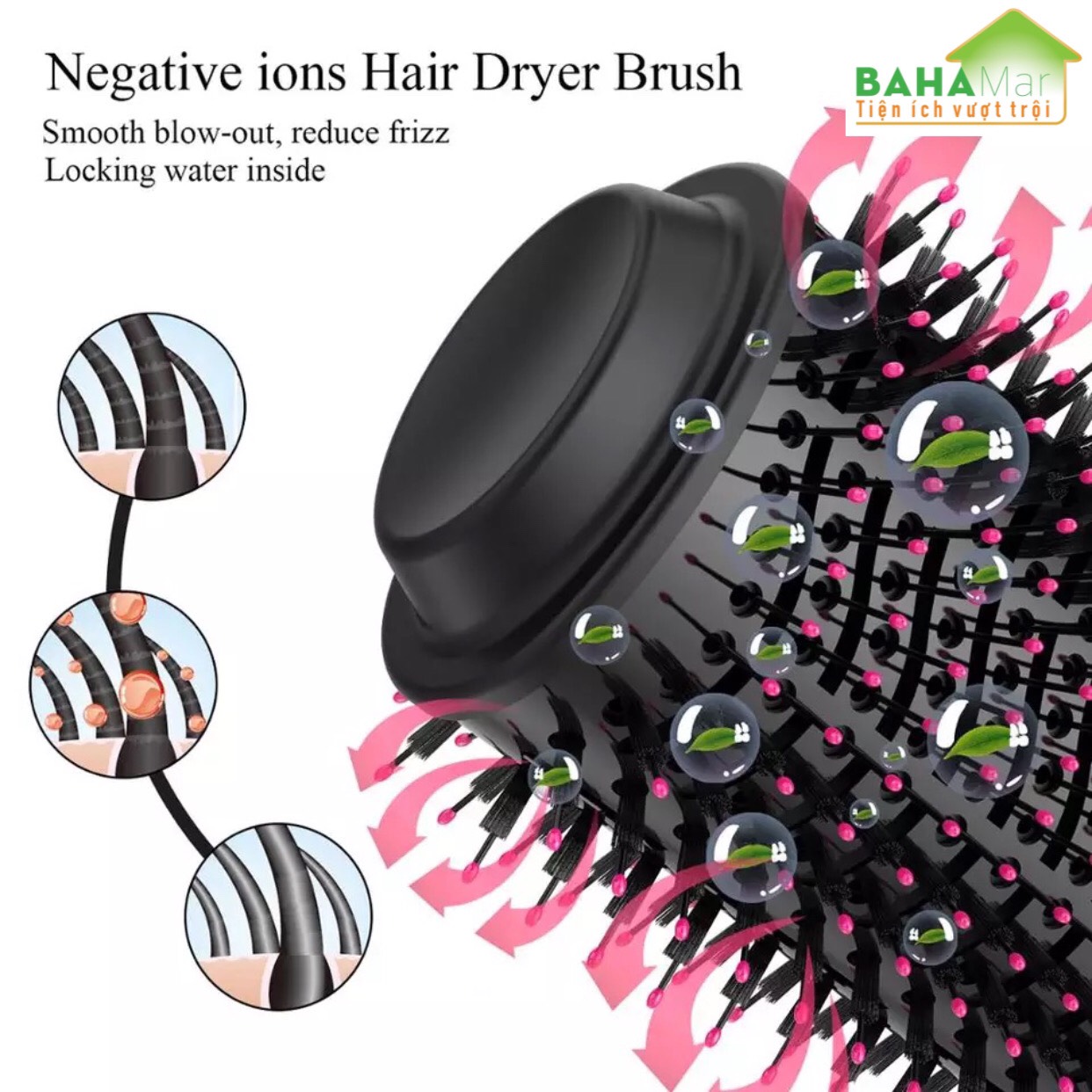 LƯỢC ION SẤY TÓC TẠO KIỂU 4 TRONG 1  BAHAMAR  vừa chải tóc  vừa sấy tóc và tạo kiểu cho tóc công nghệ ion âm giúp tóc mượt và bóng