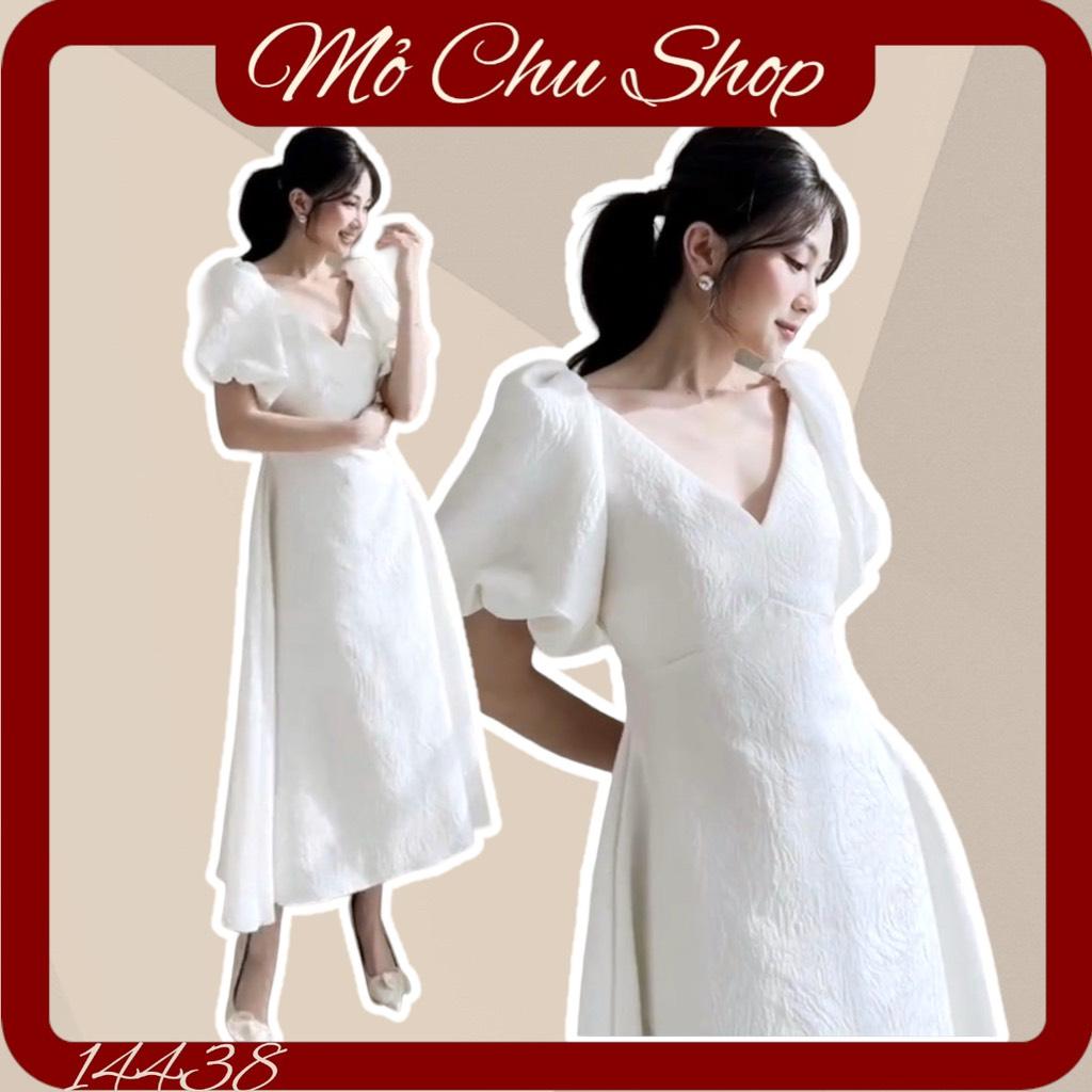 ĐẦM XÒE GẤM HOA CỔ V TAY PHỒNG 14438