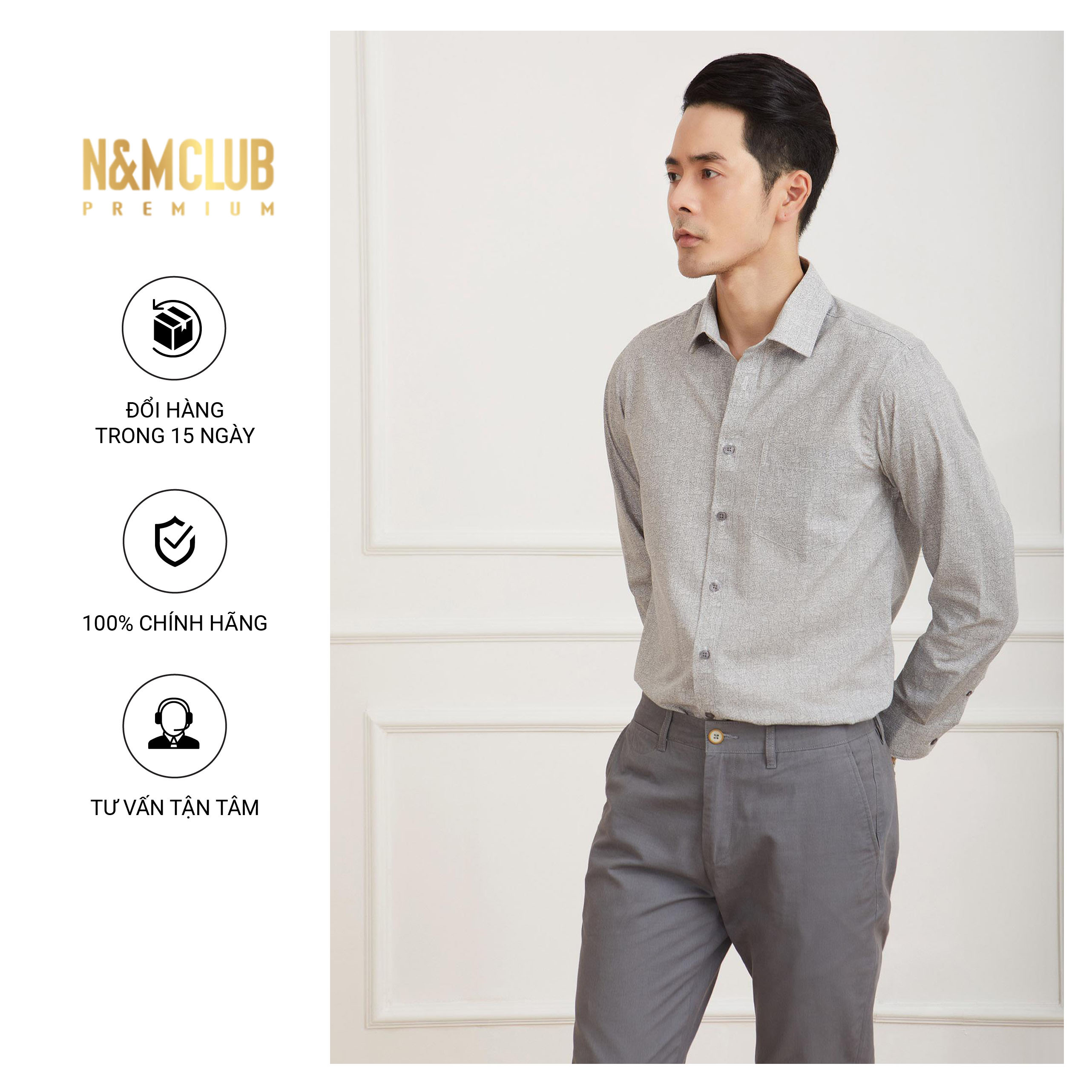 N&amp;M CLUB Áo Sơ Mi Nam Tay Dài chất liệu Bamboo cotton 2105037