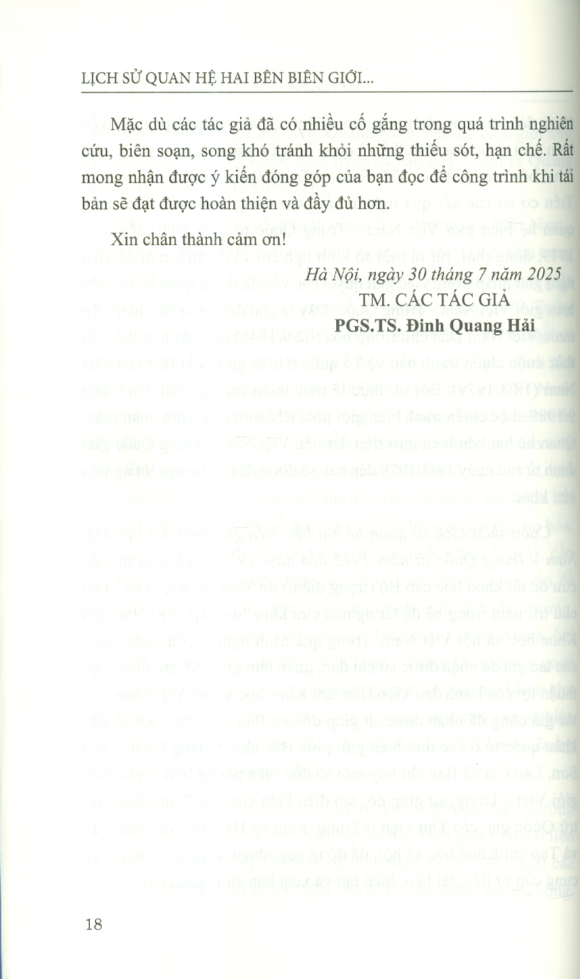 Lịch Sử Quan Hệ Hai Bên Biên Giới Trên Đất Liền Việt Nam - Trung Quốc Từ Năm 1945 Đến Năm 1979 (Sách chuyên khảo)