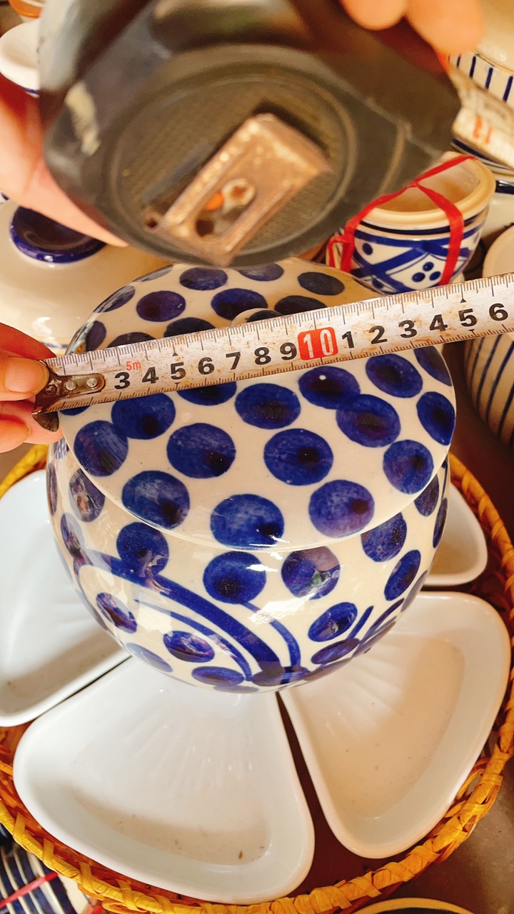 Thố Sứ Chấm Bi Xanh Truyền Thống Cổ Xưa Nhiều Size - Gà Tiềm Gà/Yến Chưng Không Chất Tạo Bóng - Gốm Xưa Nam Bộ