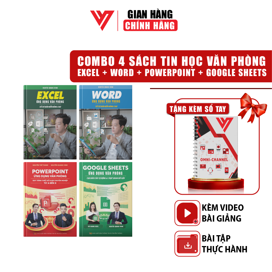 Combo 4 Sách Excel - Word - PowerPoint - Google Sheets Ứng Dụng Văn Phòng Kèm Khoá Học Video ĐÀO TẠO TIN HỌC