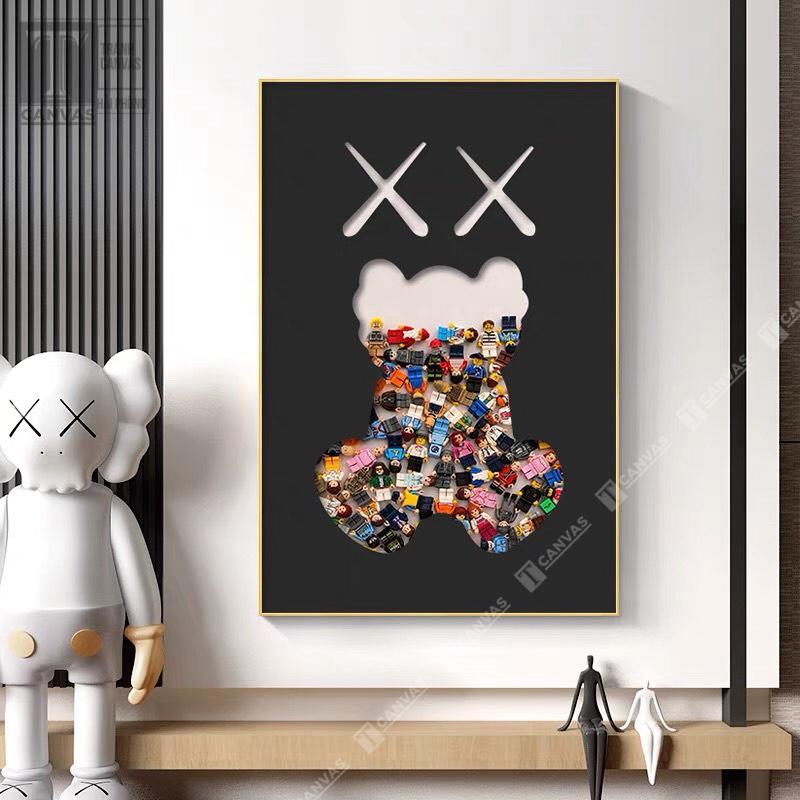 Tranh Canvas tràn viền treo tường phòng khách, tranh hiện đại, tranh Kaws Toy màu sắc MÃ KAWS 55-74