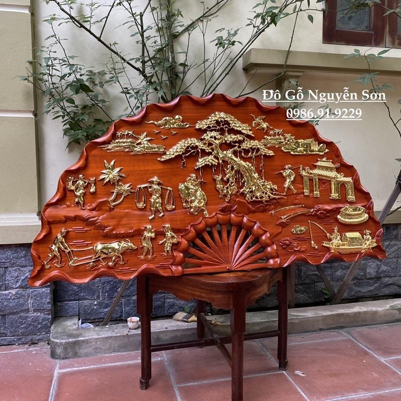 Tranh Quạt Đồng Quê/Tranh Gỗ Treo Tường Kích Thước 60*120,dày 4cm Sơn Pu Cao Cấp ,Liền Khối