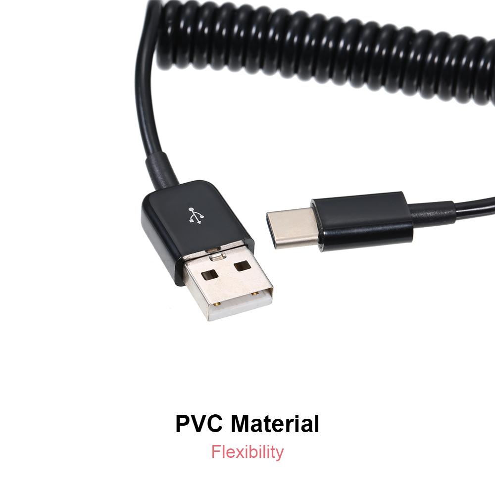 USB Type-C Stretchable Spring Rope Cable Charger Cable Data Transmission Replacement for Xiaomi Samsung Huawei
