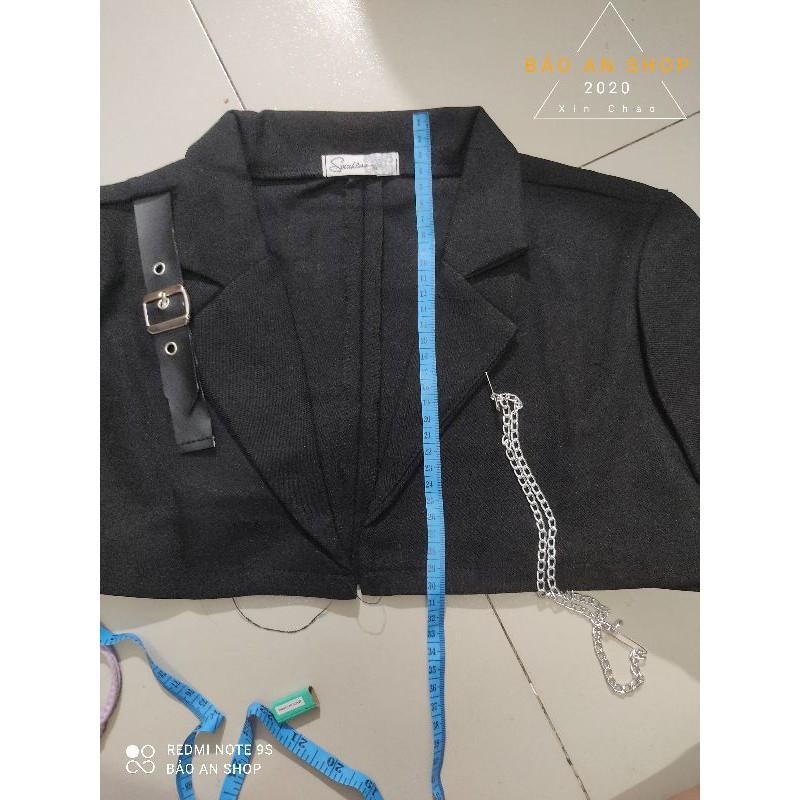 Áo khoác vest nữ form lững phối xích croptop chất vải Tuyết Mưa FreeSize dưới 52kg