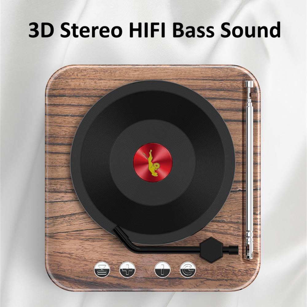 Retro Vincy Loa Không Dây Bàn Xoay Ghi 3D Âm Thanh Nổi HIFI Bass Bluetooth Có Đài FM Khe Cắm Thẻ TF Ổ Đĩa U Color: Pink