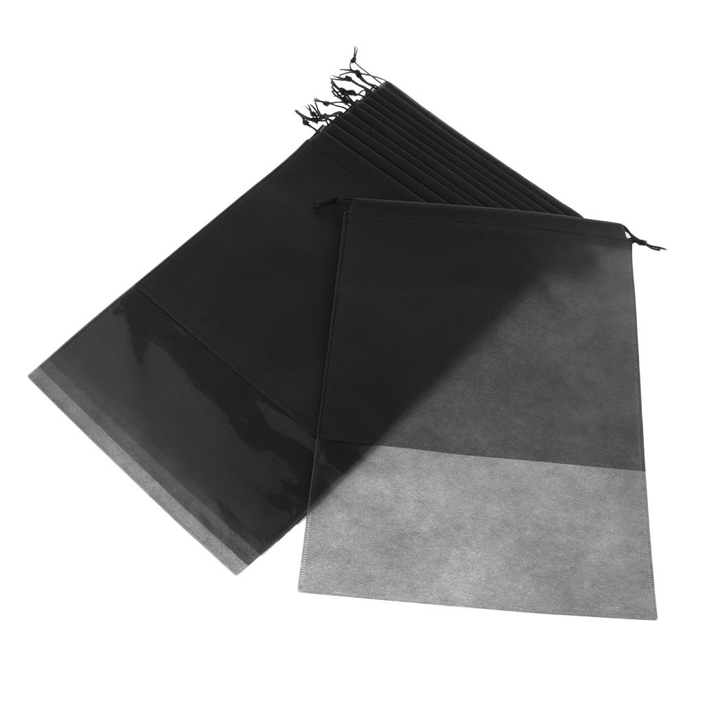 2X 12 Portable Drawstring Pouch Travel Storage Clothes Luggage Shoe Bag Black