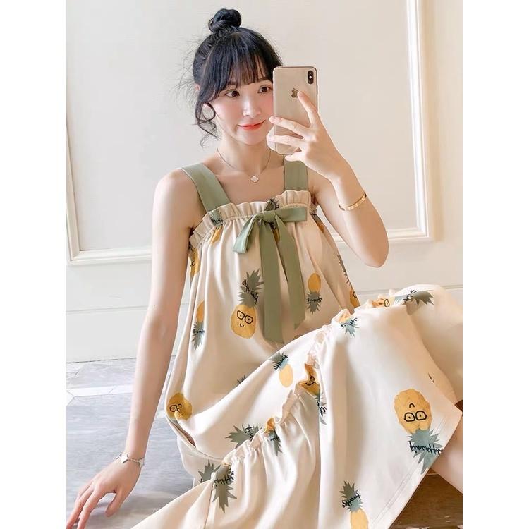 Váy mặc nhà - 2 dây cột -chất liệu cotton-mềm- mát -mịn