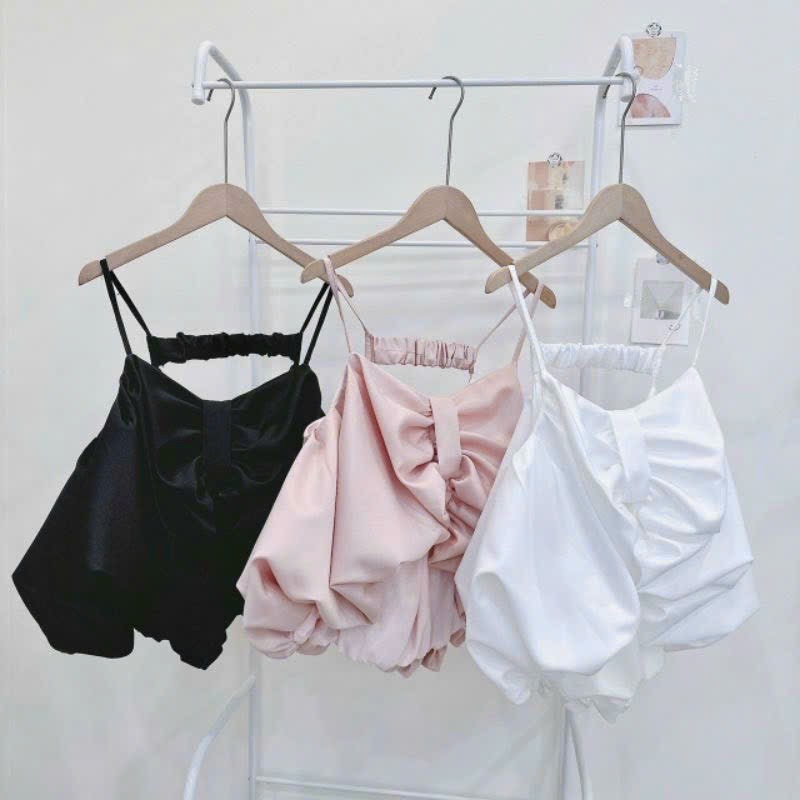 Áo 2 dây croptop nữ chất vải mềm mát mùa hè hottrend, Áo 1 dây phối nơ phía trước đơn giản cho Nữ thiết kế áo cực sang siêu xịn đi biển