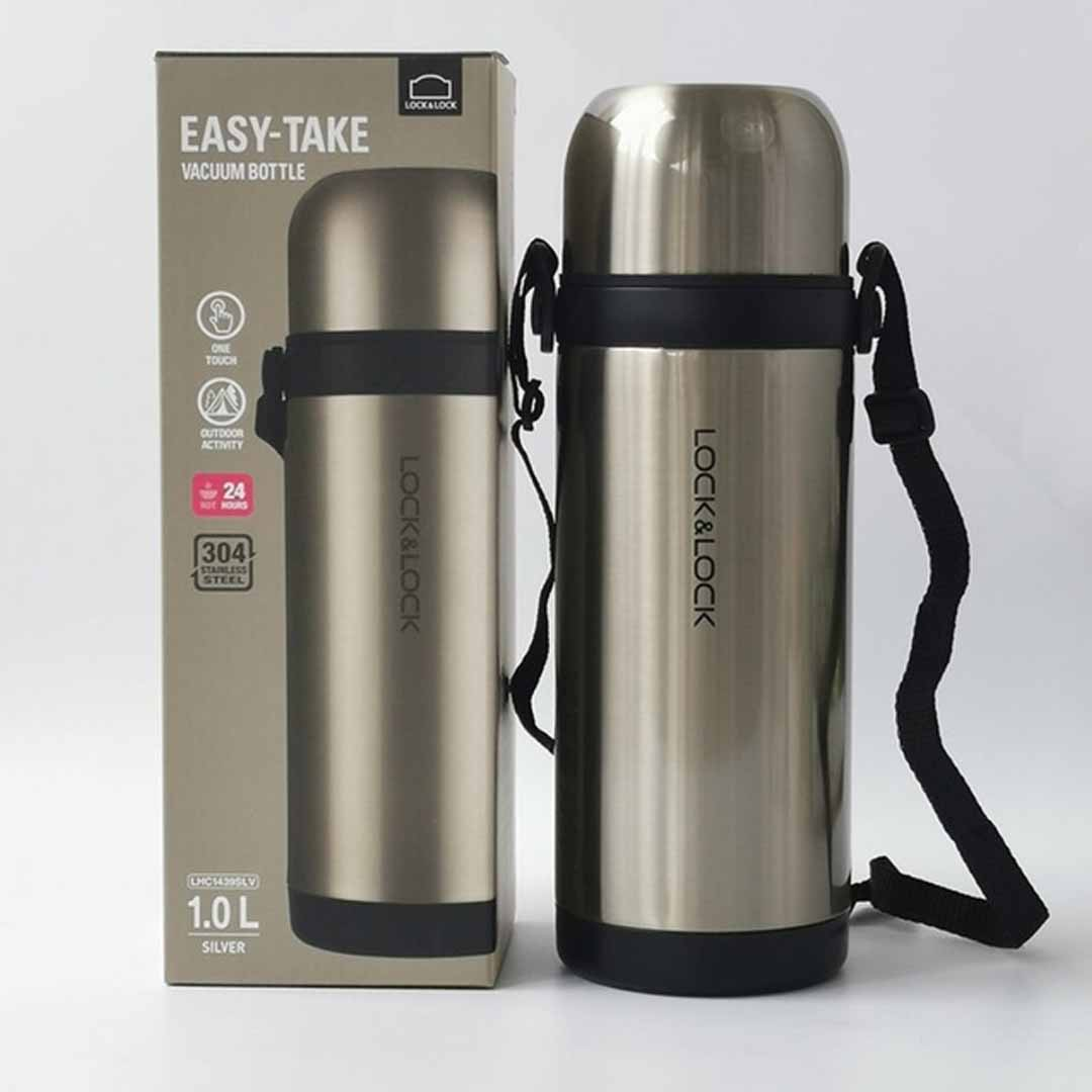 Bình giữ nhiệt LocknLock Easy Take Vacuum Bottle 1L LHC1439, Hàng chính hãng, nắp dùng làm cốc tiện lợi - JoyMall