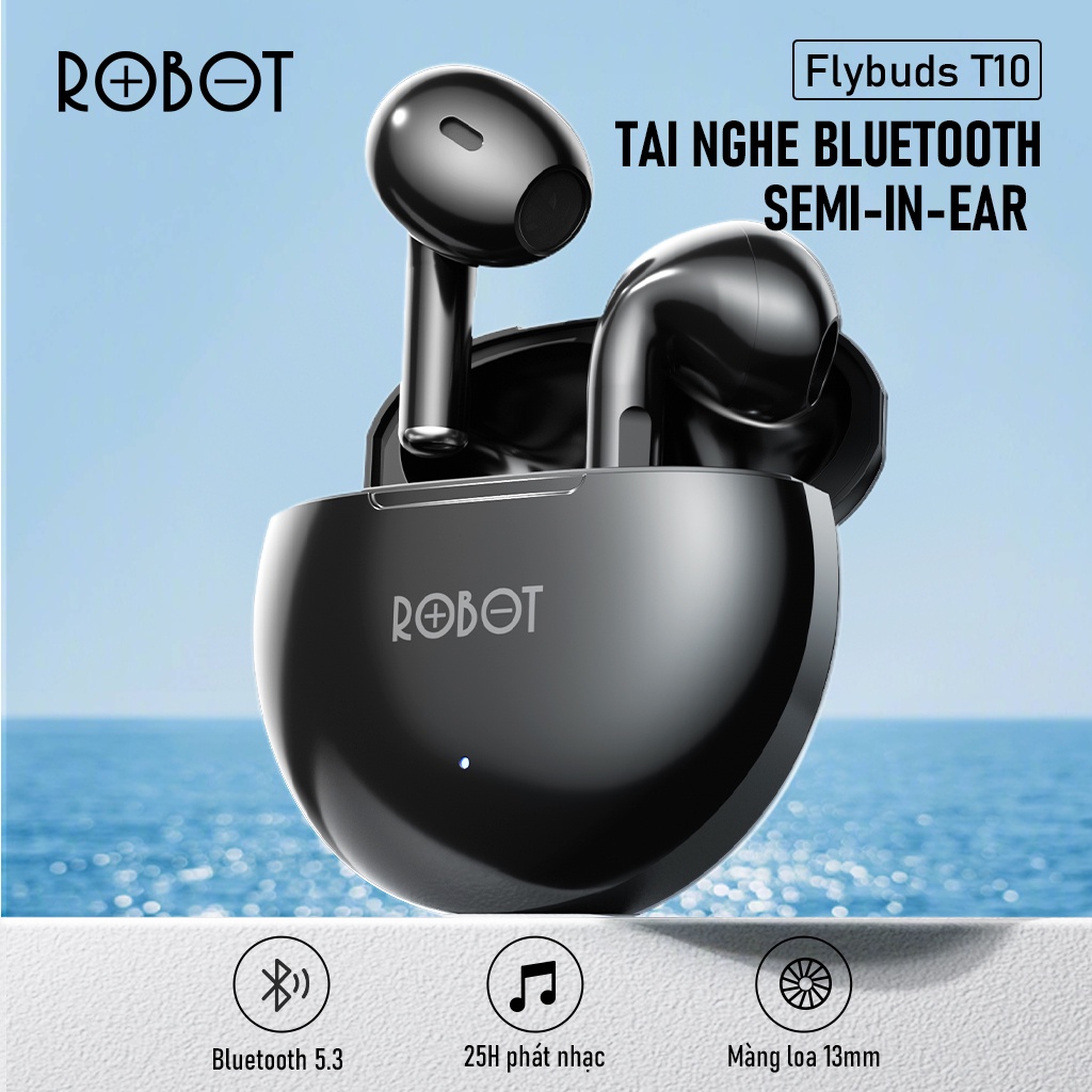 Tai Nghe Bluetooth TWS ROBOT Flybuds T10 - Chơi Nhạc 25H - Chống Nước IPX4 - Thiết Kế Công Thái Học - Hàng Chính Hãng