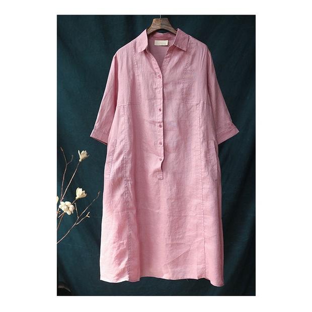 Đầm suông công sở linen cổ đức 2 túi bổ cơi, thời trang hè thu 2021