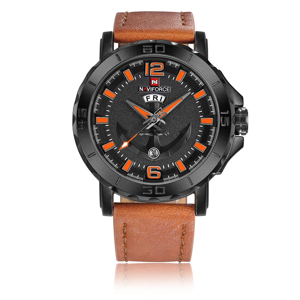 Đồng hồ đeo tay dây da chính hãng Lịch & Tuần NAVIFORCE Cool Luminous Quartz Men chống nước 3ATM