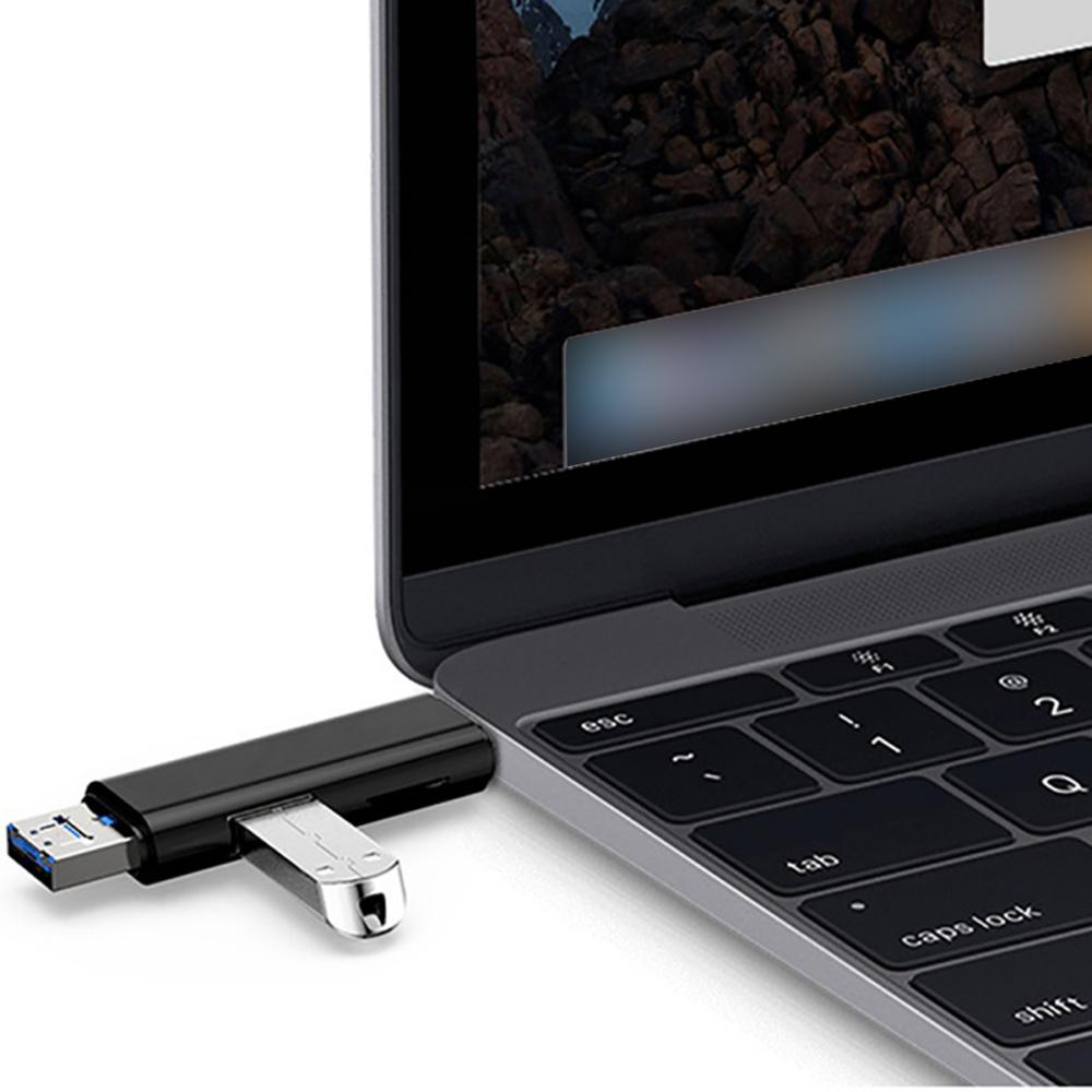 3 in 1 Type-C Card Reader Micro USB Type-C OTG Extension High Speed TF Memory Card Reader for PC Computer Phone Black