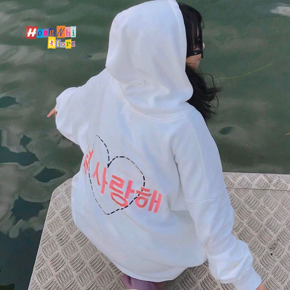 Áo Khoác Hoodie Zip In Hình Trái Tim Oversize Ulzzang Unisex Dáng Rộng - MM