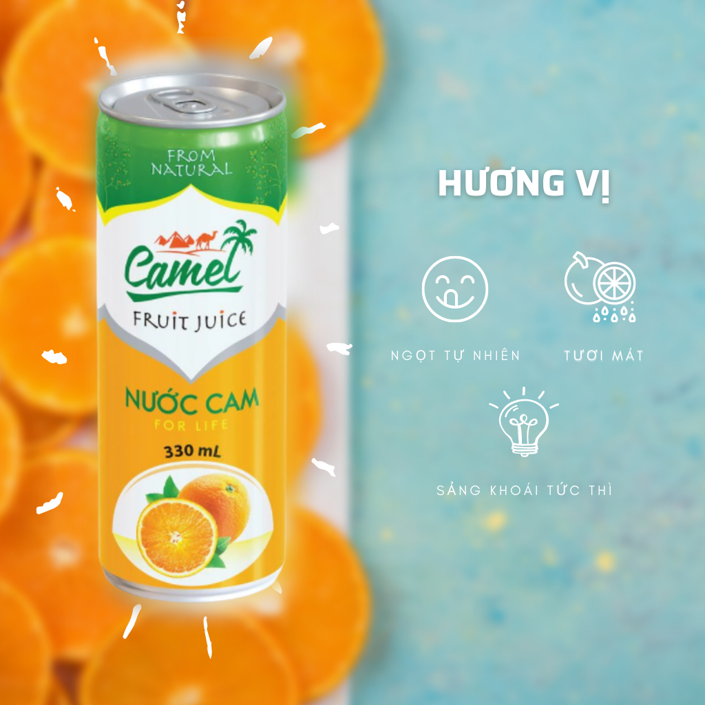 Nước cam ép Camel thùng 24 lon x 330ml