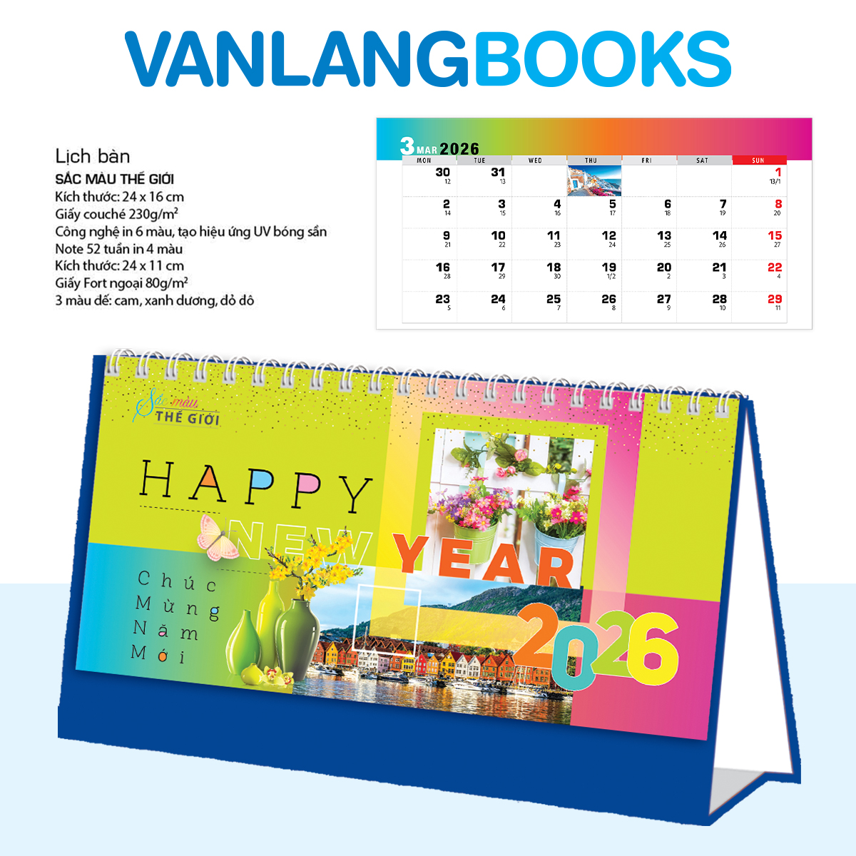 Lịch Bàn 2026 Vanlangbooks - Sắc Màu Thế Giới (VLLB09) - Màu Xanh
