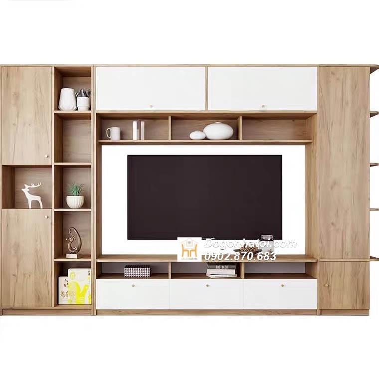 Mẫu Tủ Tường Trang Trí Liền Kệ Tivi Đẹp 2m2 X 3m - TR629