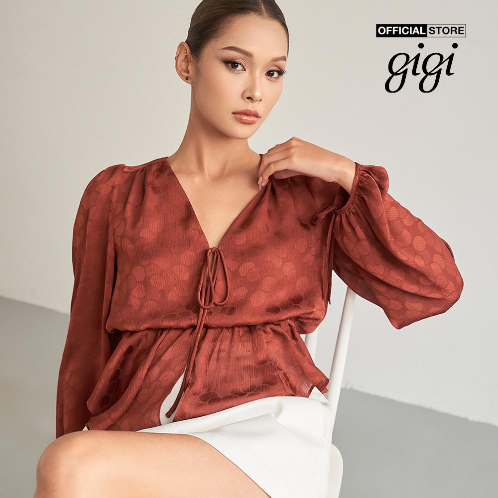 GIGI - Áo kiểu nữ tay dài cổ V phối thắt eo thời trang G1110T222283