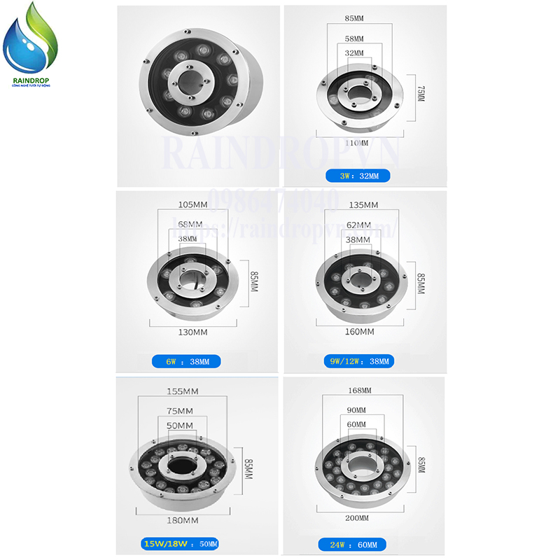 Đèn LED âm nước dạng bánh xe 12W đổi màu 24VAC