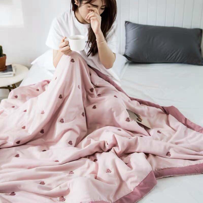 Chăn hè lụa thêu tim hàng nhập khẩu
