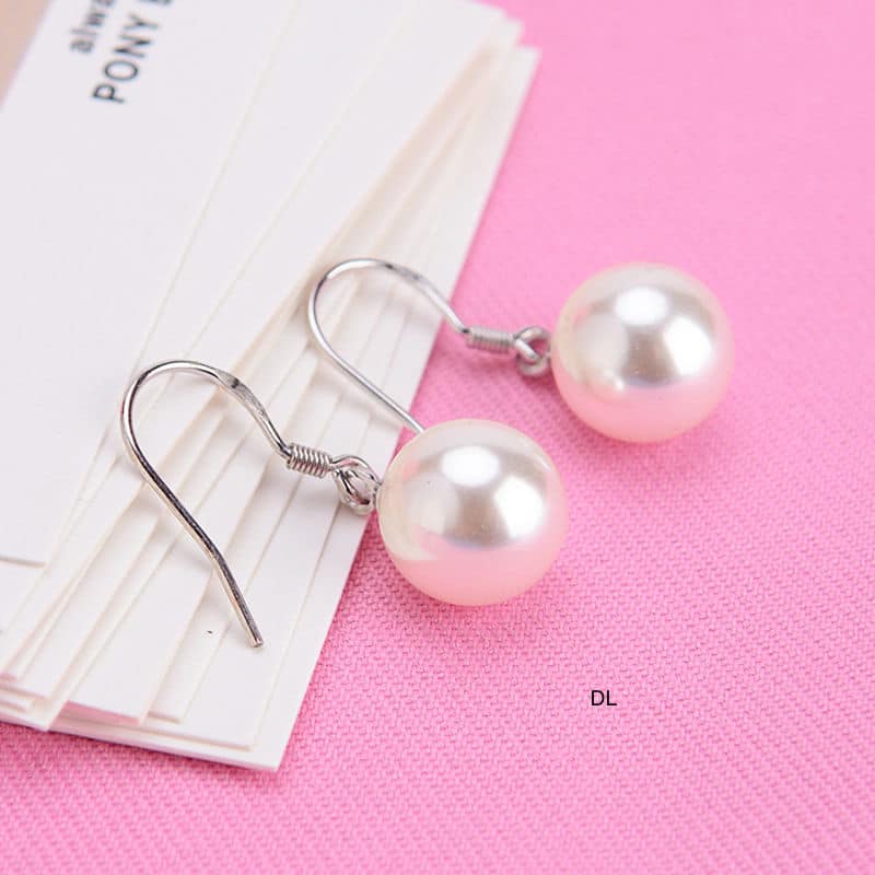 Bông tai móc câu hạt trai 10ly bạc ta nữ đeo MS025 phụ kiện thời trang Vàng bạc an chi