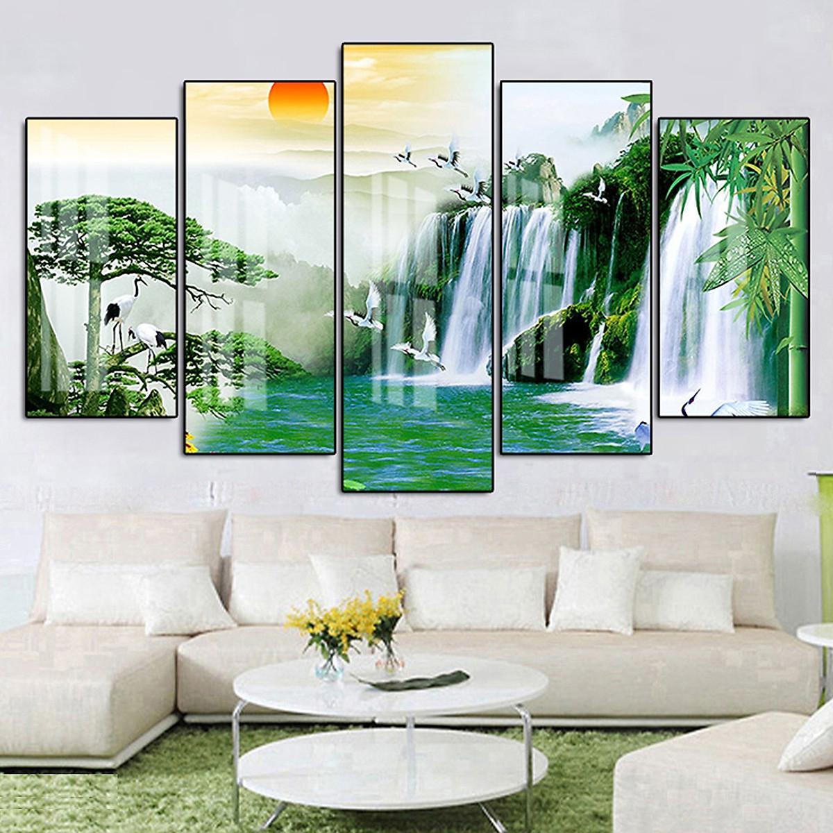 Tranh Tráng Gương Sang Trọng Treo Tường Hiện Đại _ Tranh Bộ 5 Phong Cảnh Sơn Thủy Đẹp
