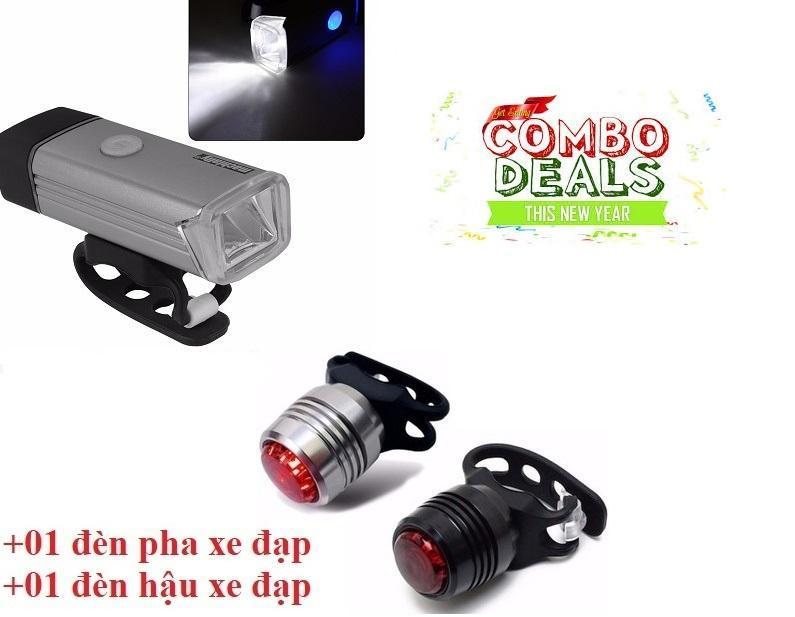 Đèn pha siêu sáng cho xe đạp Tặng Đèn hậu móc đa năng