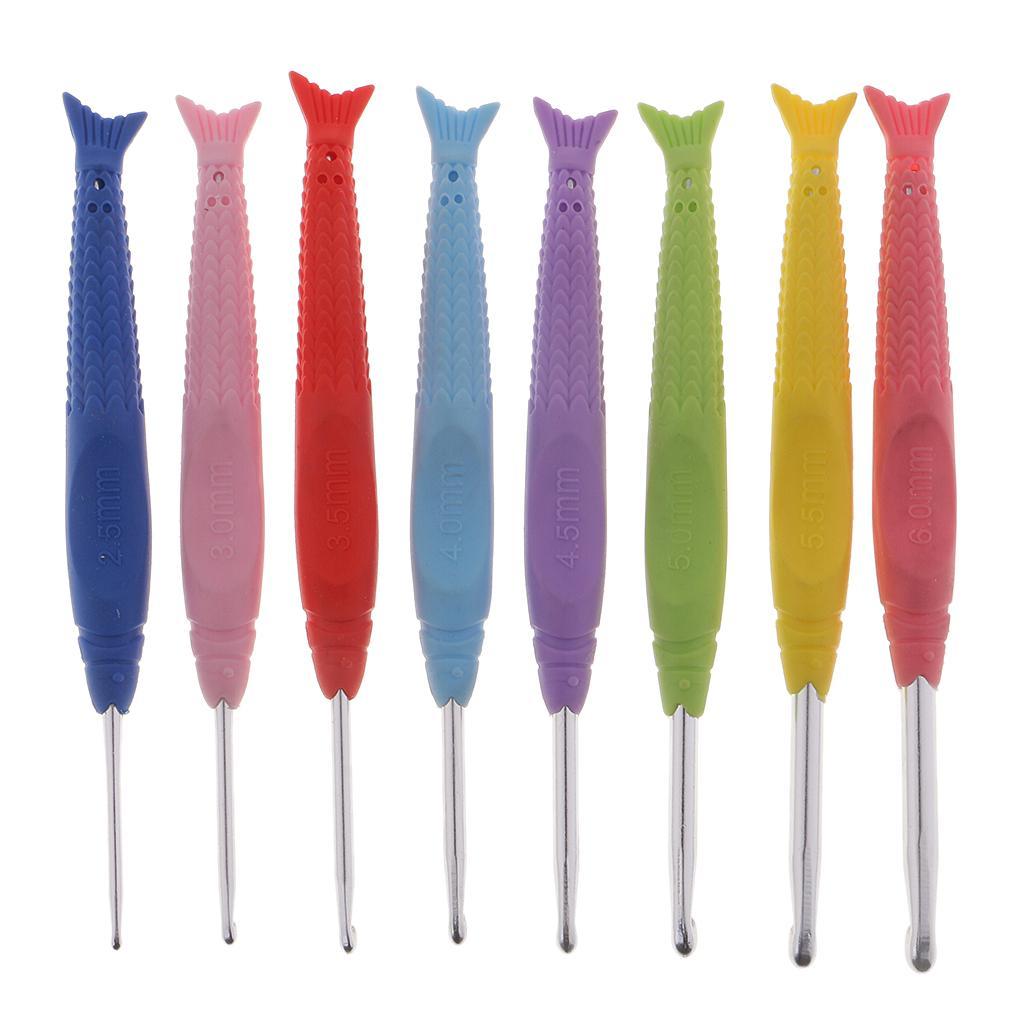 8 Sizes Aluminum Crochet Hooks Fhish Shape Soft HandleS DIY Sewing Crafts