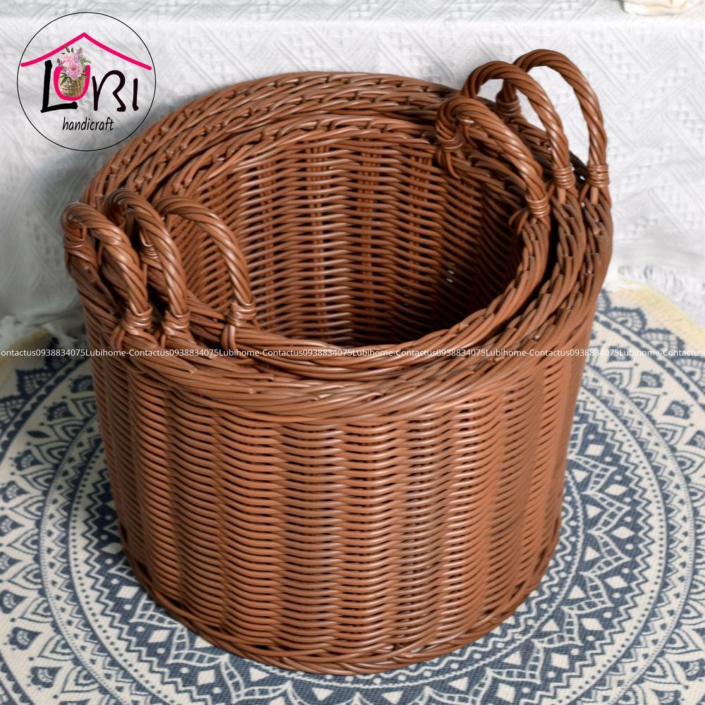 Lubihandicraft - Sọt đựng đồ hình tròn đan dây nhựa bộ 3 - bền, đẹp