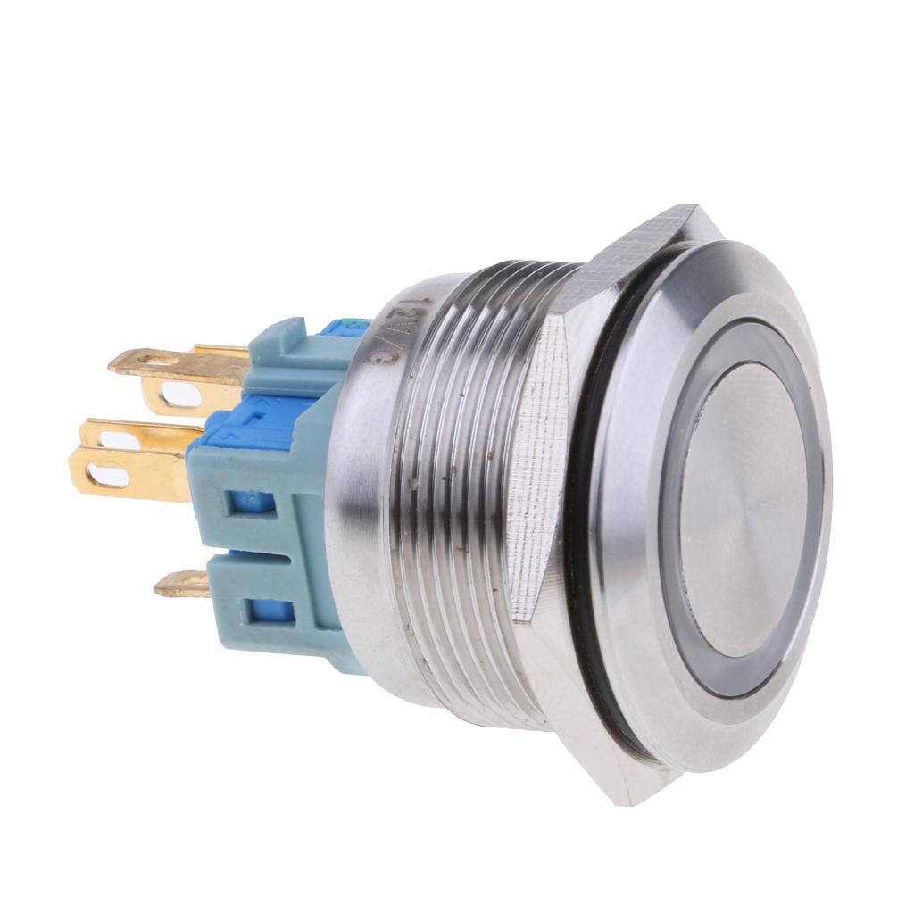 22mm 1NO1NC Stainless Steel 12V LED Momentary Push Button Switch Blue
