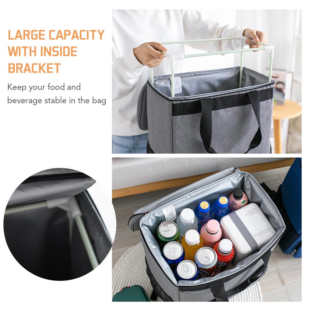 Ba lô giữ lạnh được làm bằng vải oxford chống mài mòn, đệm mút dày và màng PEVA chống thấm nước