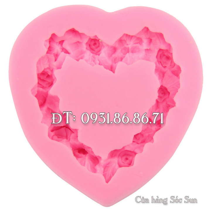 Khuôn silicon trái tim hoa hồng loại 7 cm – Mã số 1041