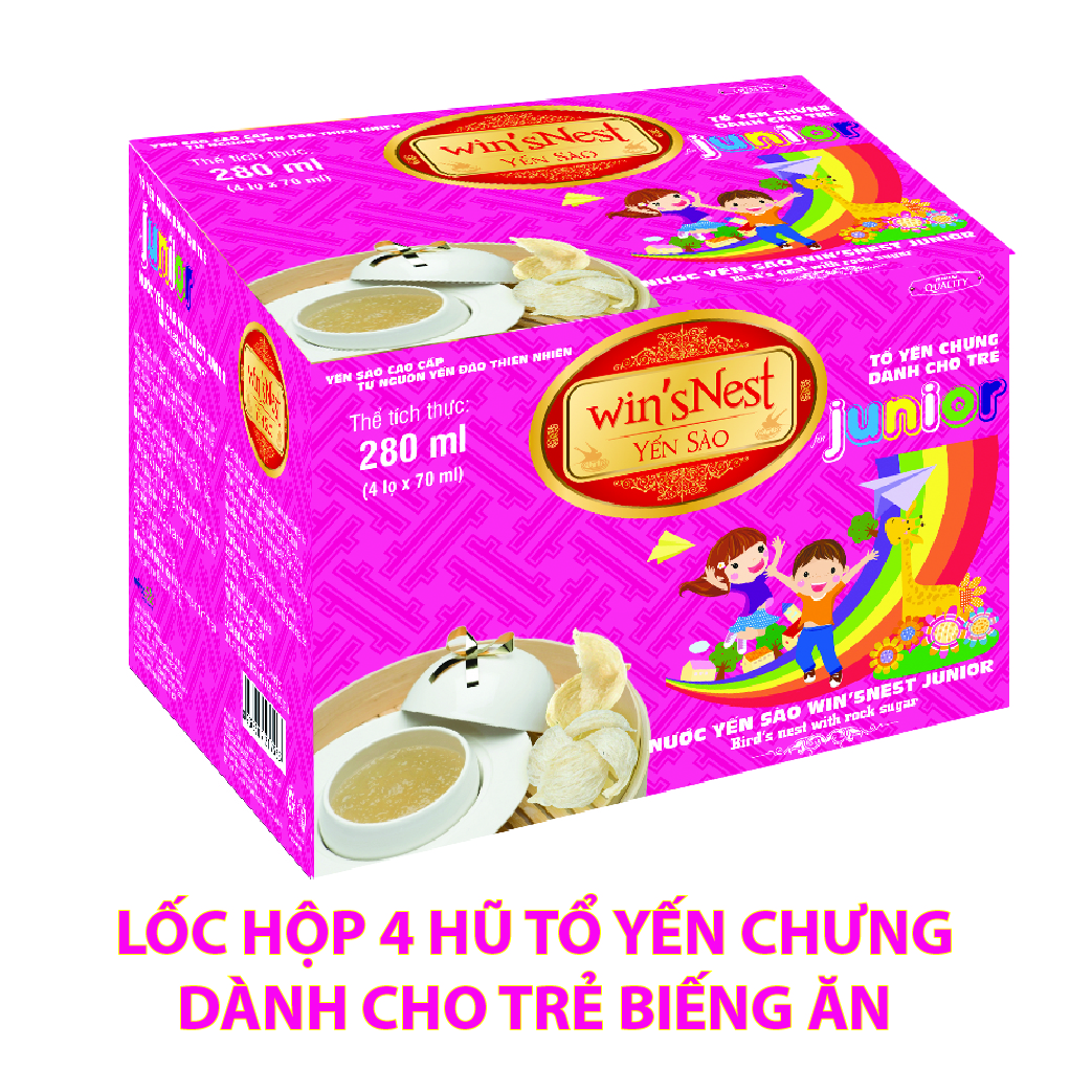 Nước yến sào win'sNest Junior 12% (4 hũ * 70 ml / Hộp) thích hợp cho mọi đối tượng, đặc biệt trẻ em biếng ăn