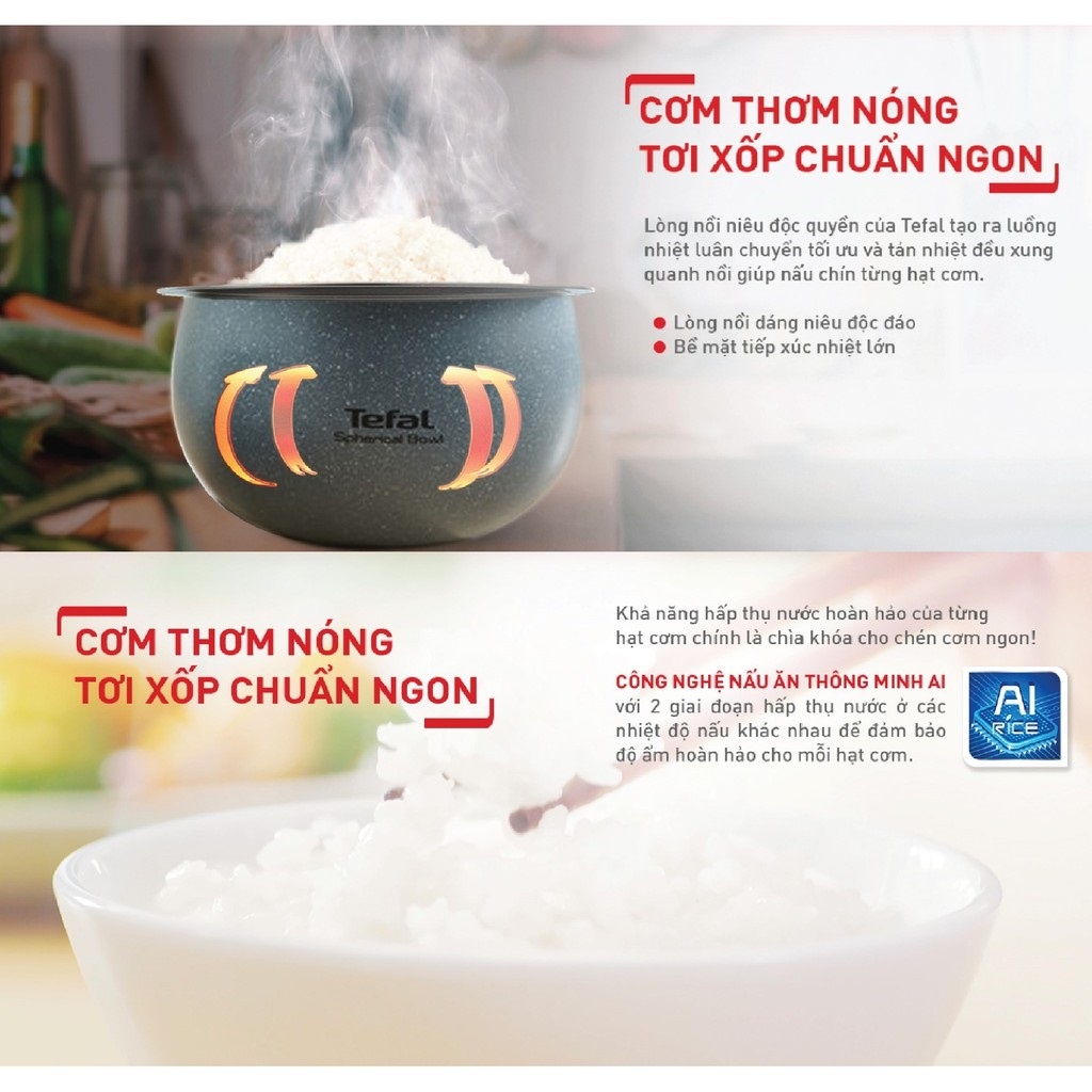 Nồi Cơm Điện Tử TEFAL 750W RK733168 1.8L Màu Trắng - Hàng Chính Hãng