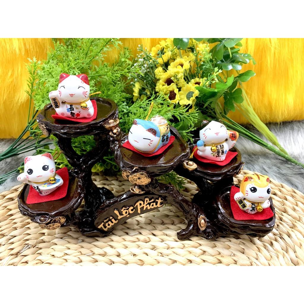 Tượng Mèo Sứ Nằm Thần Tài Maneki Neko và đế Tài Lộc Phát