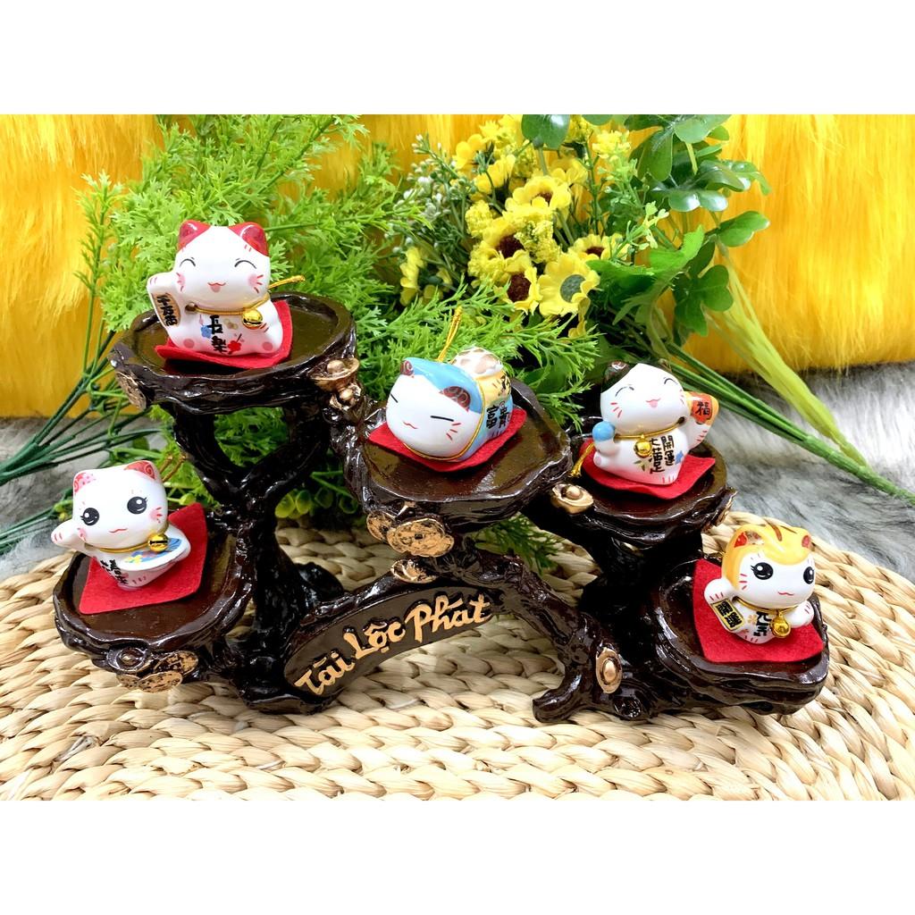 Tượng Mèo Sứ Nằm Thần Tài Maneki Neko và đế Tài Lộc Phát ( Việt Nhật )